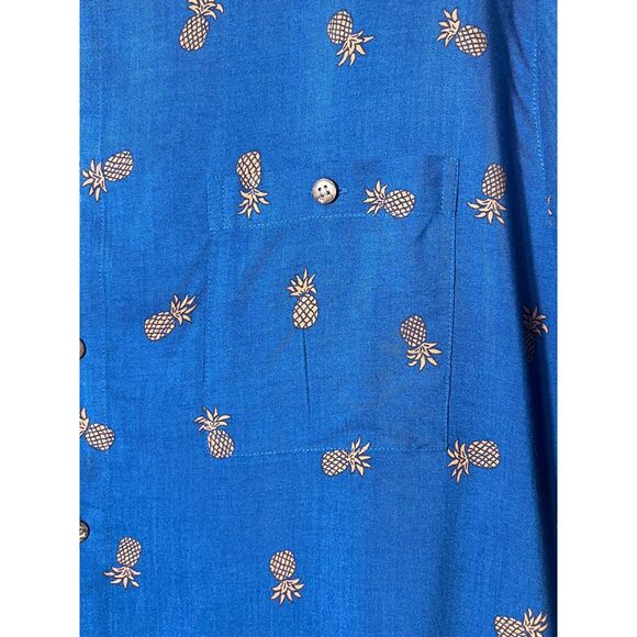 Men Campia Blue Pineapple All over Print Hawaiian Shirt Button Down XL EUC - Picture 6 of 7